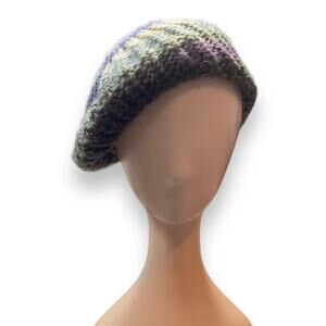 Women’s Beret Hat Green Purple Cream Knit Warm Winter Essential
